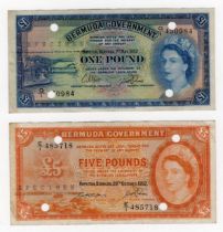 Bermuda (2), a scarce pair of SPECIMEN notes, 5 Pounds dated 20th October 1952 and 1 Pound dated 1st
