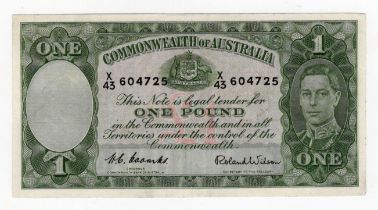 Australia 1 Pound issued 1952, signed Coombs & Wilson, King George VI portrait, serial X/43