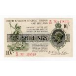 Warren Fisher 10 Shillings (T25) issued 1919, serial E/16 178573, No. with dot (T25, Pick356)