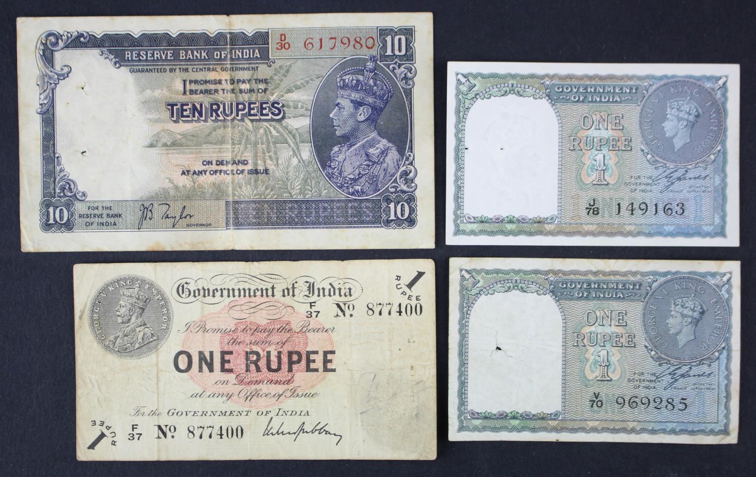 India (4), King George V and VI group, 1 Rupee dated 1917, portrait King George V at top left,