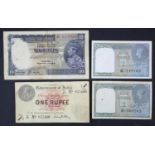 India (4), King George V and VI group, 1 Rupee dated 1917, portrait King George V at top left,