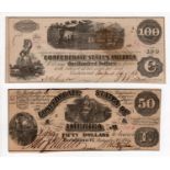 Confederate States of America (2), 100 Dollars dated 2nd October 1862, rarer early date, serial