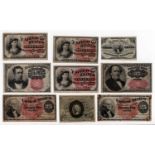 USA Fractional Currency (9), 3 Cents, 10 Cents (4) and 25 Cents (2) dated 3rd March 1863, 10 Cents