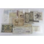 World (18), bank notes and sundry banking ephemera including National Bank of Scotland 5 Pounds