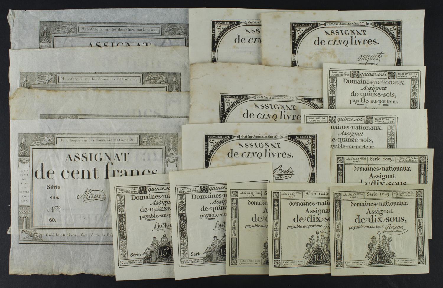 France Assignats (16), 100 Francs (4) issued 1795, 4 different signatures (PickA78) VF to EF, 5