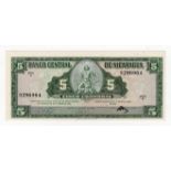 Nicaragua 5 Cordobas dated 1962 Series A, serial number 9296964 (BNB B402a, Pick108a) Uncirculated