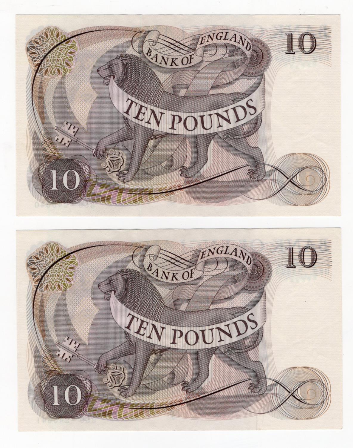 Page 10 Pounds (B326) issued 1971 (2), a pair of consecutively numbered notes serial B89 240640 & - Image 2 of 2