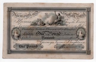 Yarmouth and Suffolk Bank 1 Pound for Gurneys, Turner Brightwen, SPECIMEN note with no date,