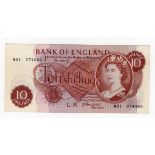 O'Brien 10 Shillings (B287) issued 1961, rare FIRST RUN REPLACEMENT note 'M01' prefix, serial M01