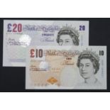 Lowther (2), 20 Pounds issued 1999 and 10 Pounds issued 2000, a pair of FIRST RUN 'AA01' notes