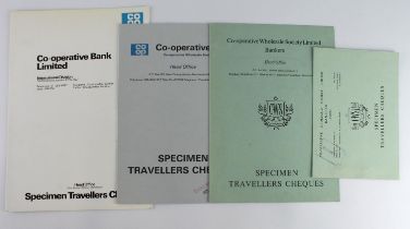Co-operative Bank SPECIMEN Travellers Cheques (25), 10 Pounds 1948 issue, 20, 10, 5 and 2 Pounds