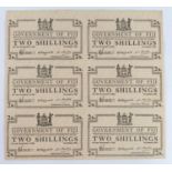 Fiji 2 Shillings (6) dated 1st January 1942, an uncut sheet of 6 unissued remainders without