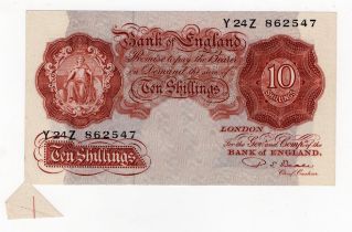 ERROR Beale 10 Shillings issued 1950, extra paper FISHTAIL at bottom left, serial Y24Z 862547 (B271,