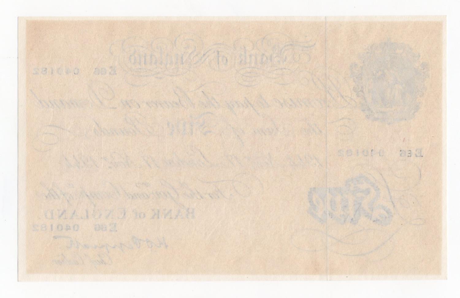 Peppiatt 5 Pounds dated 17th November 1944, serial E66 040182, London issue on thick paper (B255, - Image 2 of 2