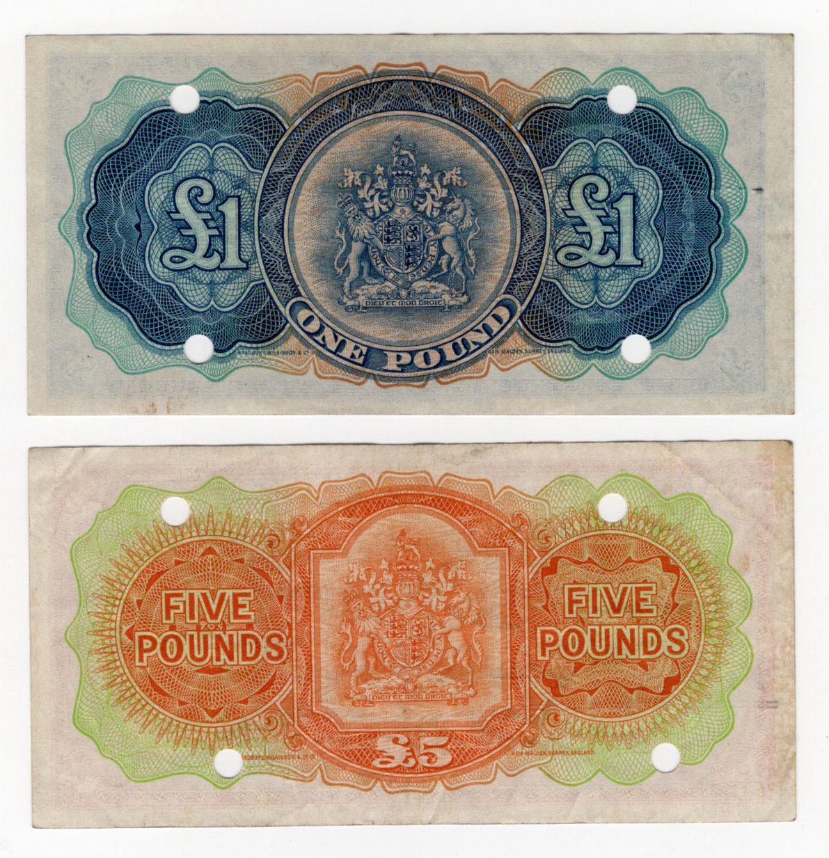 Bermuda (2), a scarce pair of SPECIMEN notes, 5 Pounds dated 20th October 1952 and 1 Pound dated 1st - Image 2 of 2