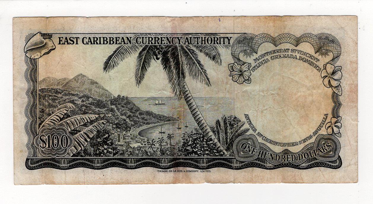 East Caribbean 100 Dollars issued 1965, serial A1 292298 (BNB B104cv, Pick16n) edge nicks, some - Image 2 of 2