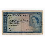 Cyprus 250 Mils dated 1st February 1956, serial A/8 167351 (BNB B133b, Pick33a) some dirt, Fine