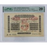 India 5 Rupees dated , signed McWatters, serial CD/81 681570 (BNB B132b, PickA6a) spindle holes at