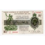 Warren Fisher 10 Shillings (T33) issued 1927, serial T/3 558480, Great Britain & Northern Ireland