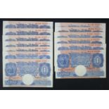 Peppiatt 1 Pound (B249) issued 1940 (14), blue WW2 emergency issue, including a consecutively