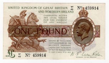 Warren Fisher 1 Pound (T34) issued 1927, Great Britain & Northern Ireland issue, serial W1/42 459814