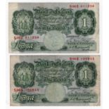 Peppiatt 1 Pound (B261) issued 1948 (2), rare REPLACEMENT notes, serial S06S 911234 & S06S 105855 (