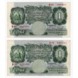 Mahon 1 Pound (B212) issued 1928 (2), FIRST SERIES serial A19 625165 & mid run serial B60 480401 (