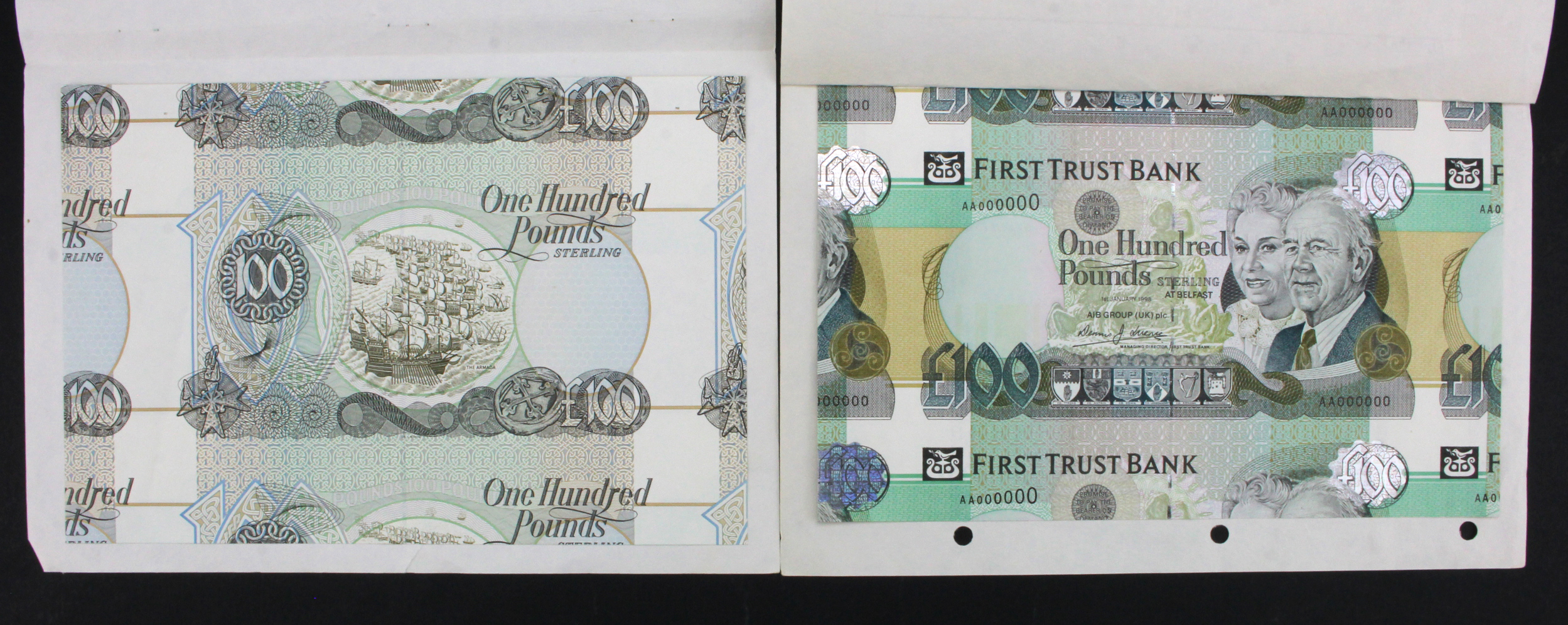 Northern Ireland, First Trust Bank (2), a pair of 100 Pounds PROOFS from the 1 January 1998 Issue, a - Image 2 of 2