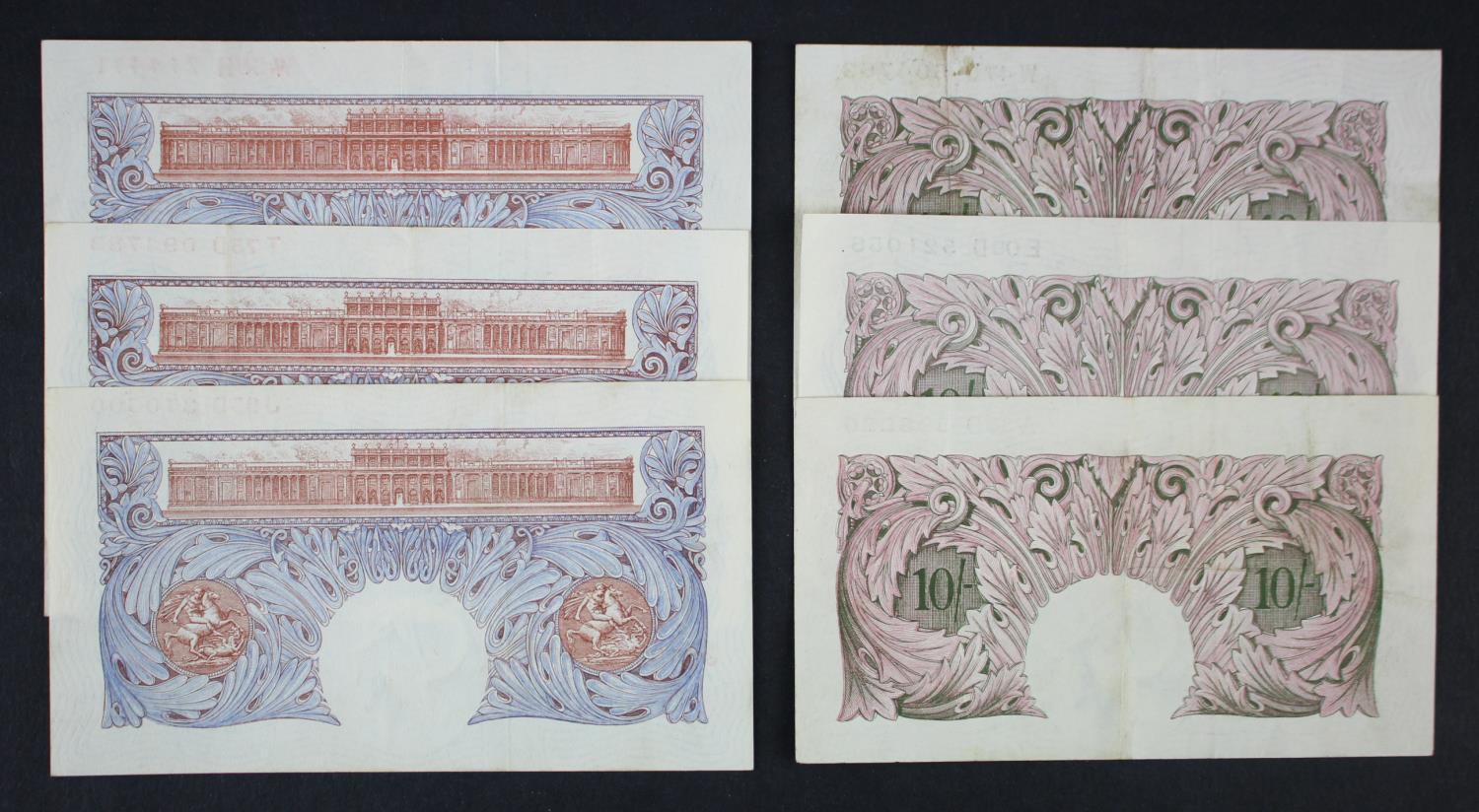 Peppiatt (6), 10 Shillings (3) mauve WW2 emergency issues (B251) and 1 Pound (3) issued 1940, blue - Image 2 of 2