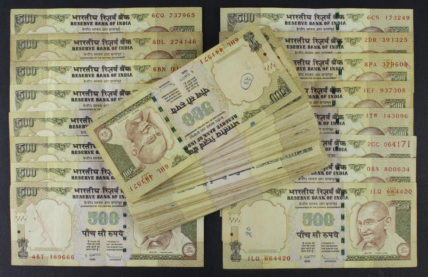 India 500 Rupees (100) dated 2000 - 2015 (Pick93, Pick99 and Pick106) mixed grades