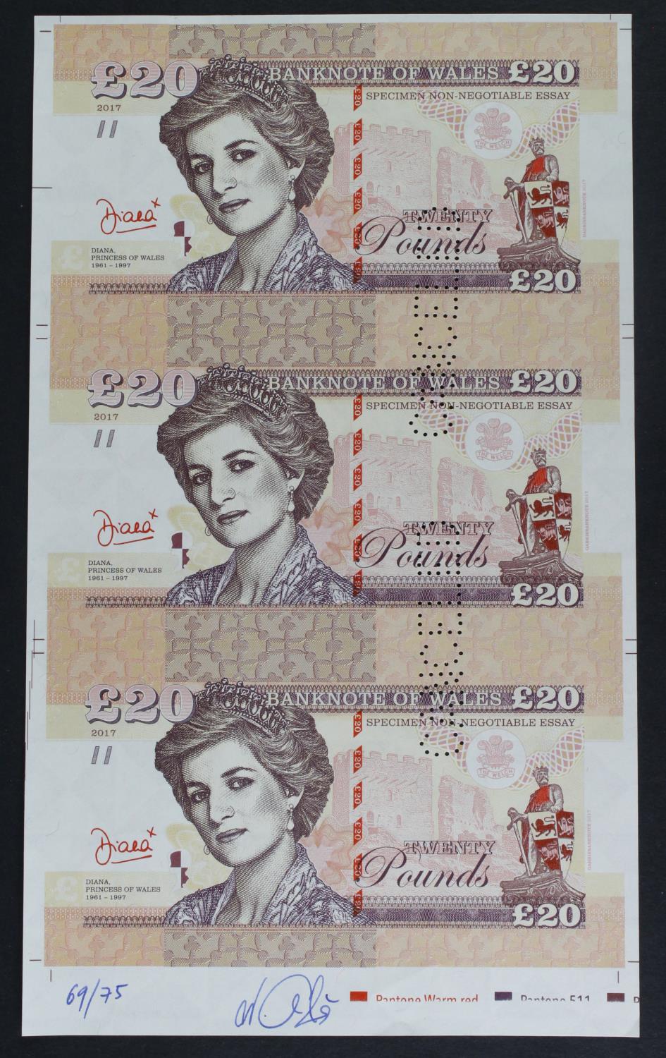 Test Note, 20 Pounds Banknote of Wales (not legal tender), private essay security printing