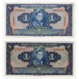 Nicaragua (2), 1 Cordoba dated 1941 serial number 1198519 (Pick90a) Uncirculated, 1 Cordoba dated