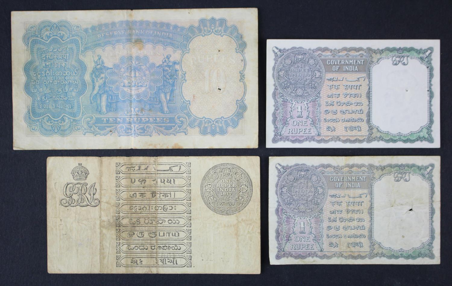 India (4), King George V and VI group, 1 Rupee dated 1917, portrait King George V at top left, - Image 2 of 2