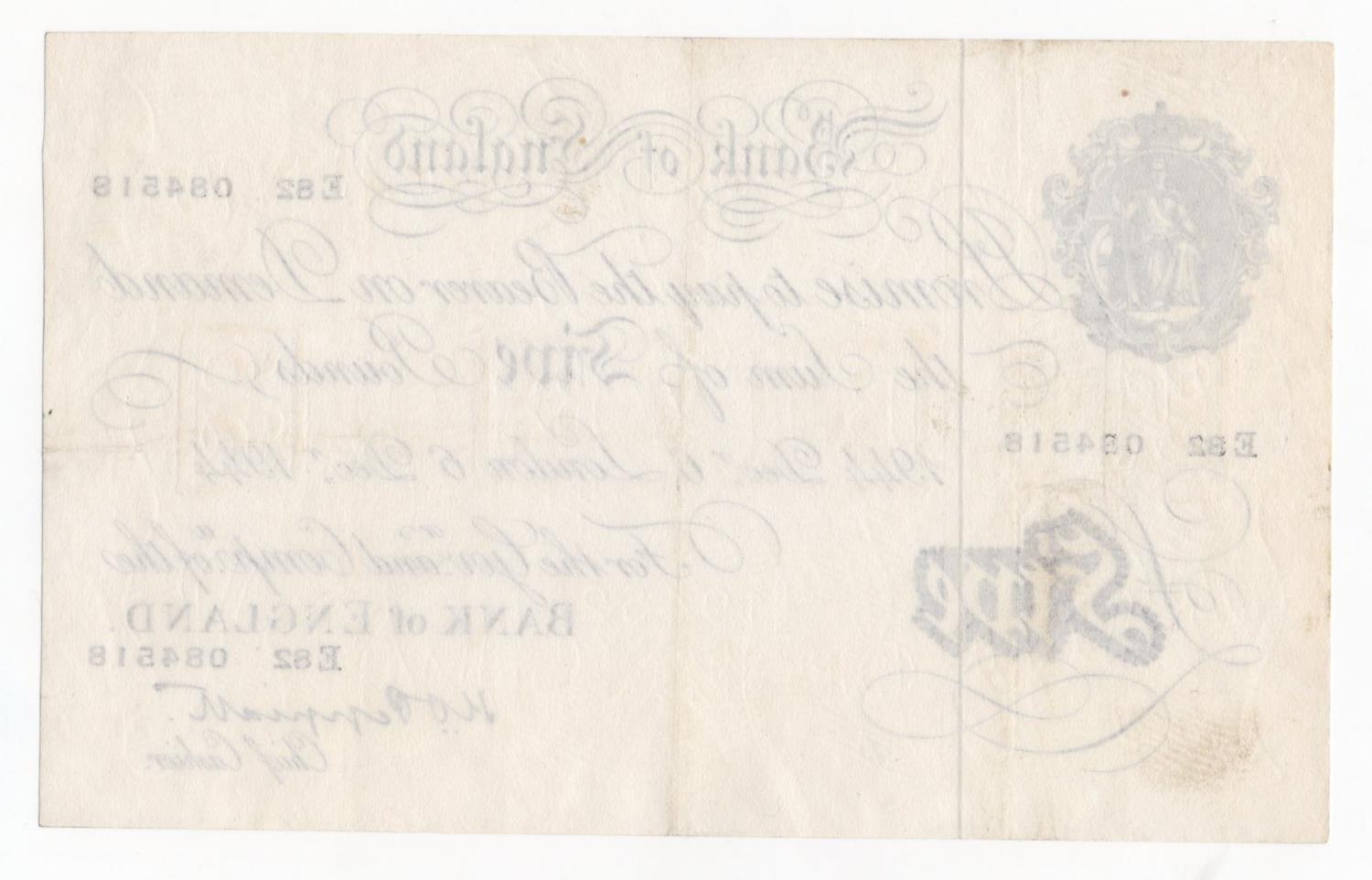 Peppiatt 5 Pounds (B255) dated 6th December 1944, serial E82 084518, London issue on thick paper ( - Image 2 of 2