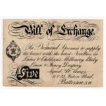 Skit Note, Bill of Exchange 5 Pounds issued by Battersea Drapery for Ladies & Childrens Millinery