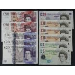 Bank of England (11), Bailey 20 Pounds (2) issued 2004 & 2007, 10 Pounds and 5 Pounds, Salmon 50