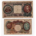 Barbados (2), 2 Dollars & 1 Dollar dated 1st June 1943, portrait of King George VI at right,