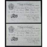 Beale 5 Pounds (B270) dated 17th May 1949 (2), a consecutively numbered pair from a group of 8