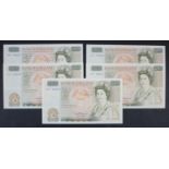 Somerset 50 Pounds (B352) issued 1981 (5), a consecutively numbered run of 'A' PREFIX notes,