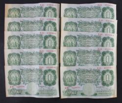 Catterns 1 Pound (B225) issued 1930 (10), a consecutively numbered run of 10 notes serial X25 039901