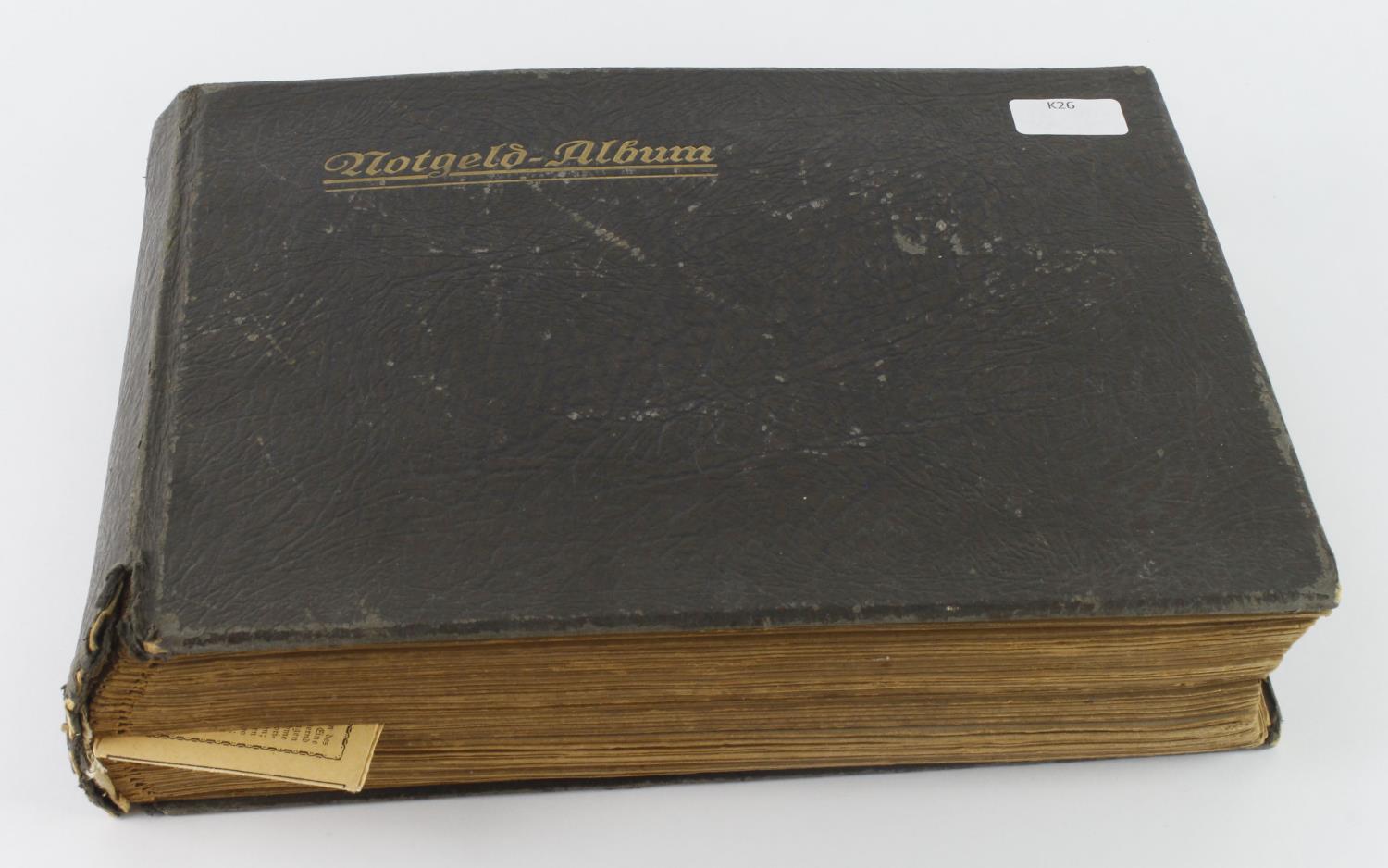 Germany Notgeld (1000+), a large period Notgeld album with stitched dividers in the pages, a very