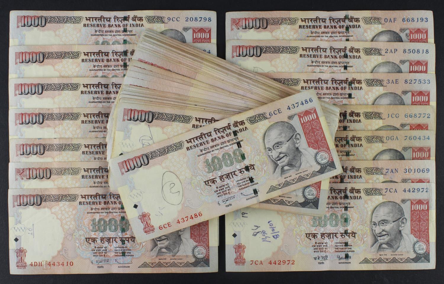 India 1000 Rupees (100) dated 2005 - 2015 (Pick100 and Pick107) mixed grades