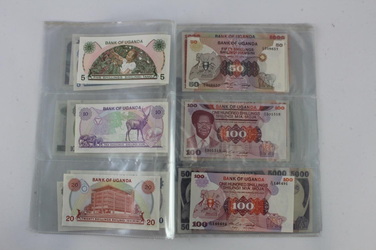 Uganda (35), an Uncirculated group in album pages, 5 Shillings, 10 Shillings, 20 Shillings, 50 - Image 8 of 15