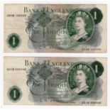 O'Brien 1 Pound (B283) issued 1960 (2), scarce EXPERIMENTAL notes, one FIRST SERIES 'A01N' prefix,