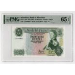 Mauritius 25 Rupees issued 1967, serial A/9 530907, a consecutively numbered note to the following