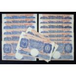 Peppiatt 1 Pound (B249) issued 1940 (20), blue WW2 emergency issue, different shades of blue