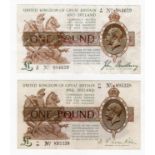 Bradbury and Warren Fisher (2), Bradbury 1 Pound issued 1917, FIRST SERIES serial A/27 084629 (