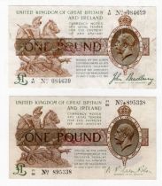 Bradbury and Warren Fisher (2), Bradbury 1 Pound issued 1917, FIRST SERIES serial A/27 084629 (