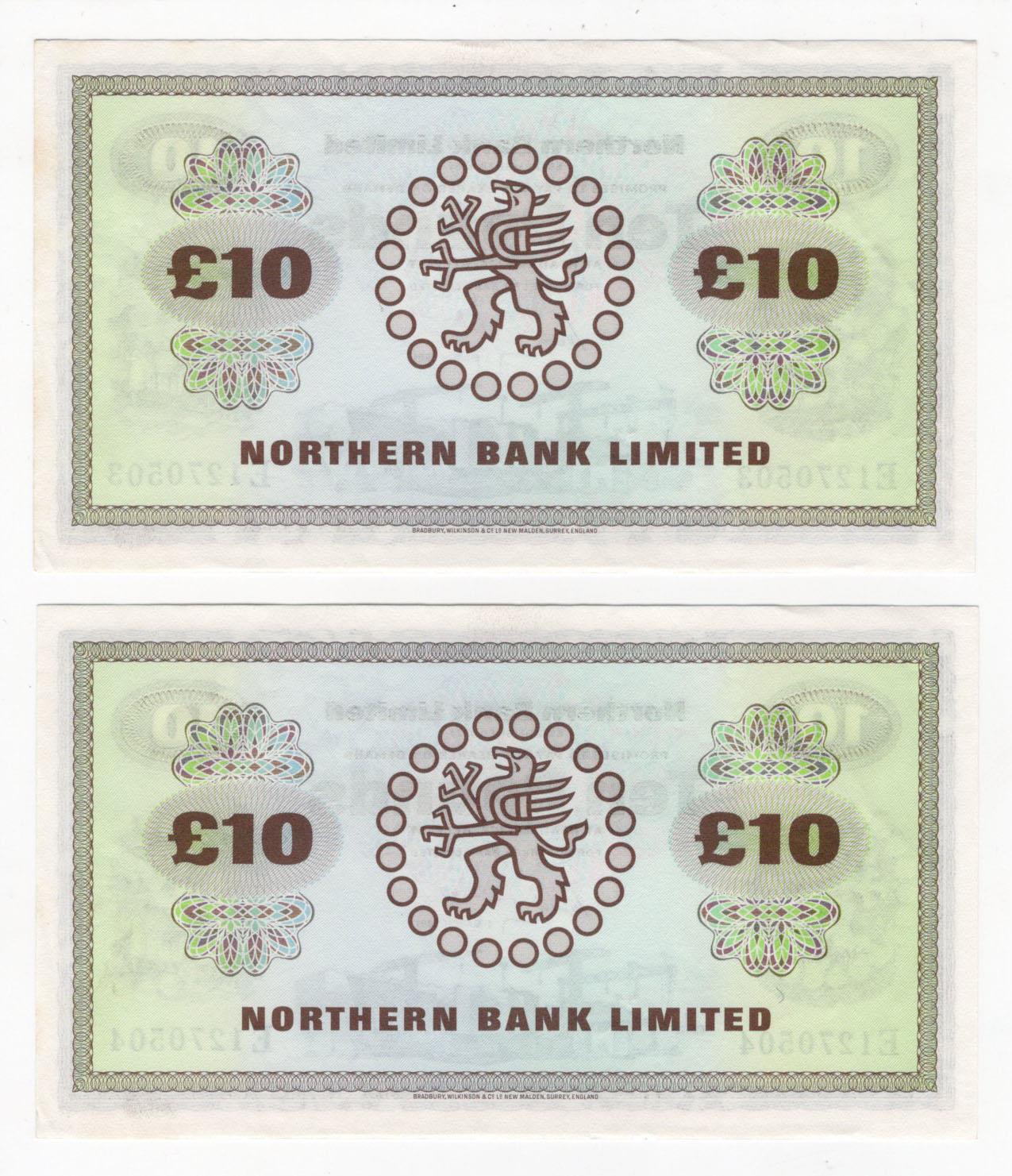 Northern Ireland, Northern Bank Limited 10 Pounds (2) dated 1st March 1981, a consecutively numbered - Image 2 of 2