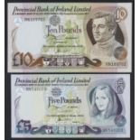 Northern Ireland, Provincial Bank of Ireland (2), 5 Pounds and 10 Pounds dated 1st January 1977
